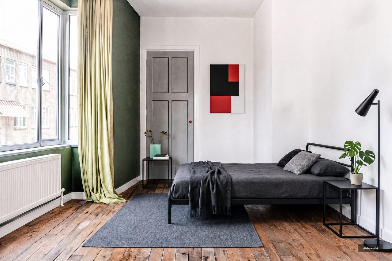 Na: Een eetkamer, en dezelfde ruimte ingericht als slaapkamer
