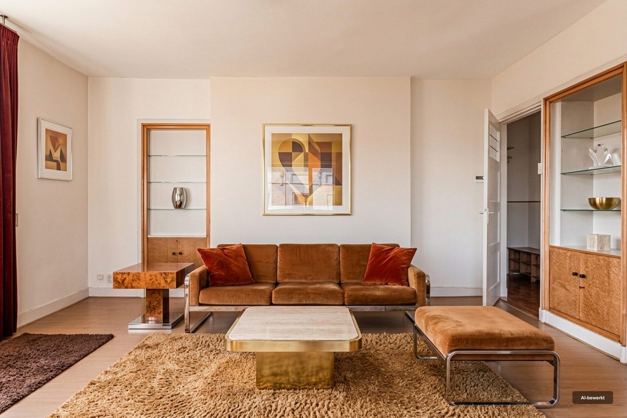 Na: Een woonkamer met de oorspronkelijke inrichting, en dezelfde woonkamer in een andere stijl